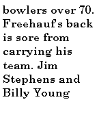 Text Box: bowlers over 70. Freehaufs back is sore from carrying his team. Jim Stephens and Billy Young 