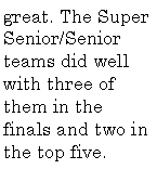 Text Box: great. The Super Senior/Senior teams did well with three of them in the finals and two in the top five.