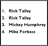 Text Box: Rick TalleyRick TalleyMickey HumphreyMike Forbess